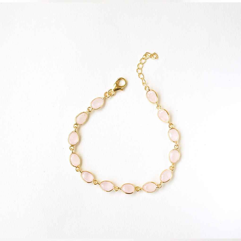 Gold-plated 925 silver bracelet with rose quartz gemstones