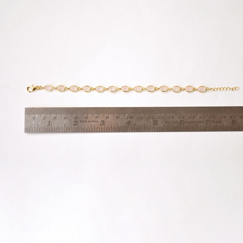 Handcrafted rose quartz open bezel bracelet in 925 silver