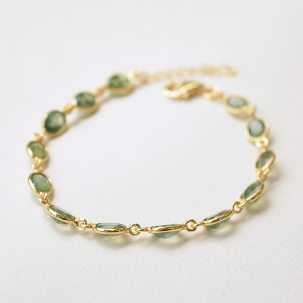 Handcrafted silver moss agate bracelet with authenticity certificate
