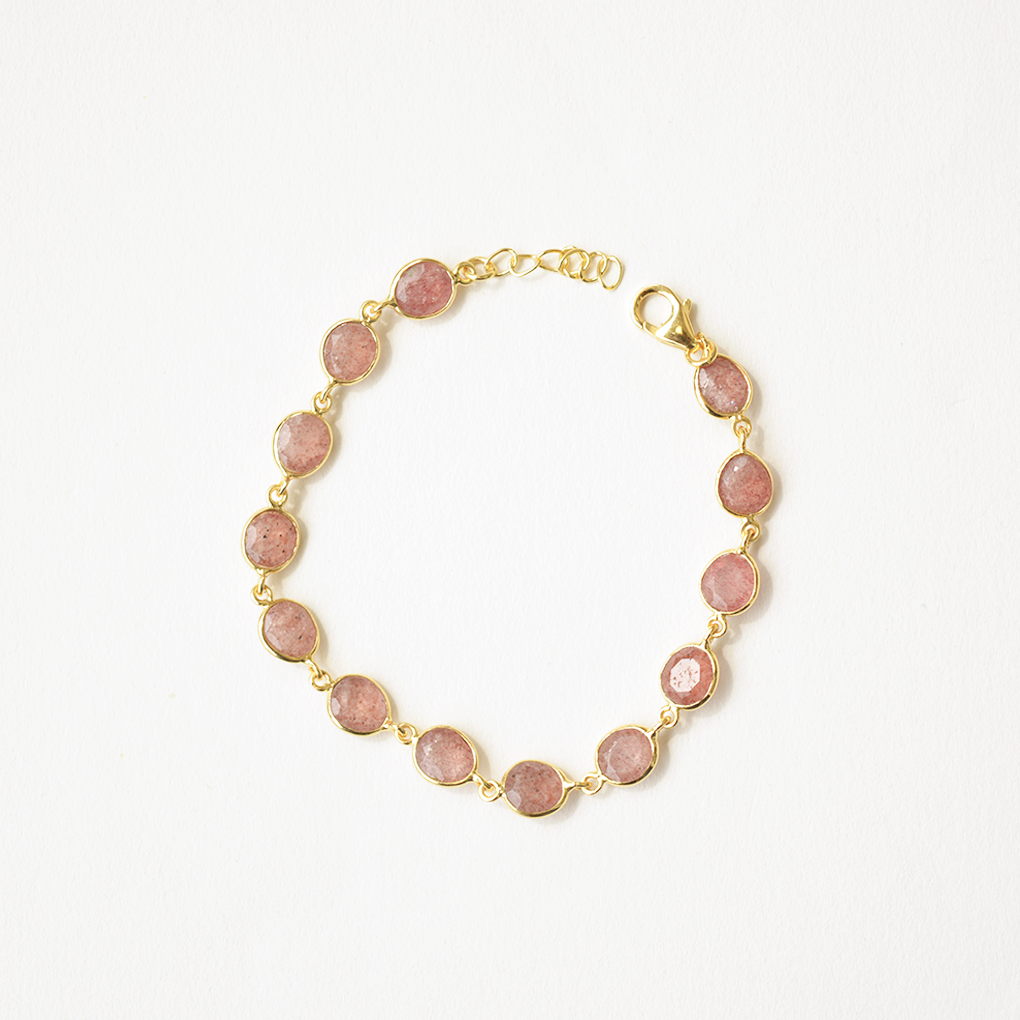 Strawberry quartz bracelet in 925 silver with open bezel setting