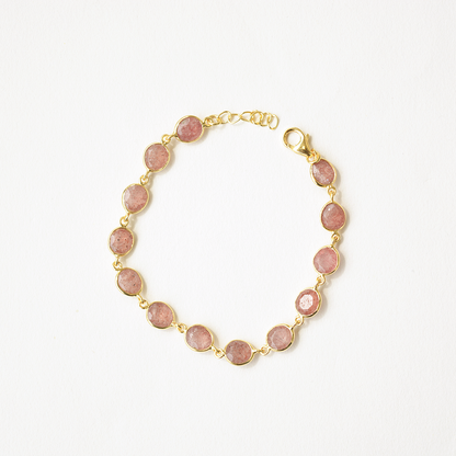 Strawberry quartz bracelet in 925 silver with open bezel setting