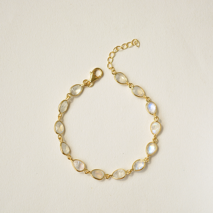 Rainbow moonstone bracelet in 925 silver with faceted open bezel stone