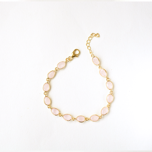 Gold-plated 925 silver bracelet with rose quartz gemstones