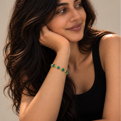 925 Silver Adjustable Emerald Bracelet with Natural Beryl Emeralds and 18K Gold Plating on Woman