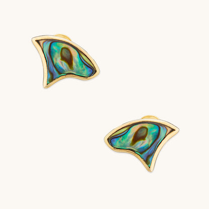 Gold  shoulder duster earrings with natural abalone shell and sea-inspired decorative elements.