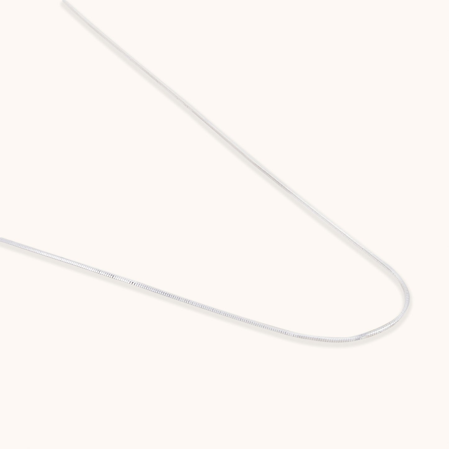 Close-up studio shot of a delicate, polished silver chain, highlighting its seamless, flexible construction and reflective luster.