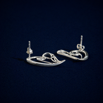 Rear angle of the handcrafted Trueform Heart earrings highlighting the secure pushback stud closure and polished silver finish.