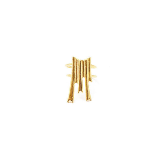 A delicate, open-style brass finger accessory featuring a cascading, tiered design that creates an elegant, layered look when worn, isolated on a white background.