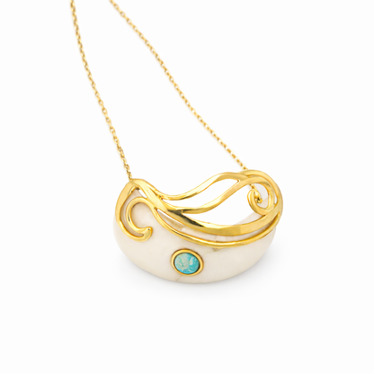 Angled studio shot of the Mystic Turquoise Necklace on a white background.