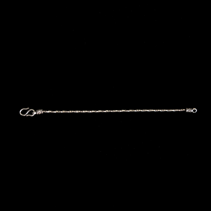 A full-length studio shot of a Silver snake bracelet - Unisex featuring an S-hook closure, presented on a clean black background.