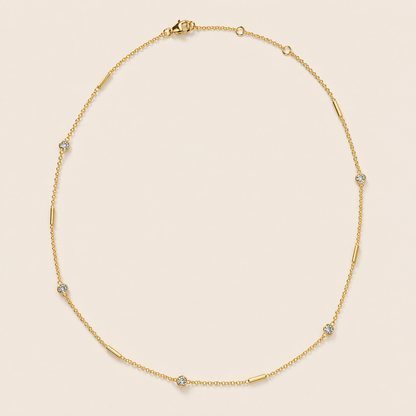 A full studio shot of the Fresh Glow Necklace on a neutral background, displaying the linear stone and bar design with the adjustable lobster clasp closure.