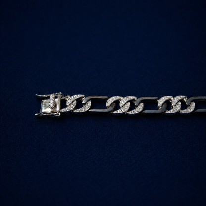Close-up of the Effortless Edge bracelet focusing on the high-security box clasp and the meticulous pavé setting of clear cubic zirconia stones on the substantial  links.