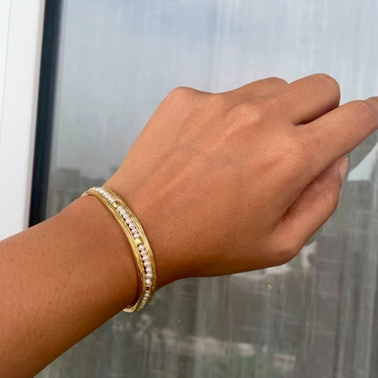 Adjustable 925 Silver Pearl Cuff Bracelet