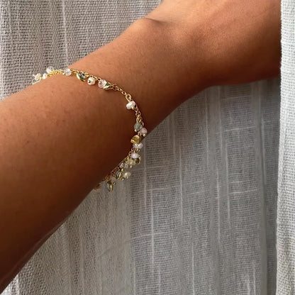 925 Silver Double Chain Bracelet with Gemstone & Pearl Charms
