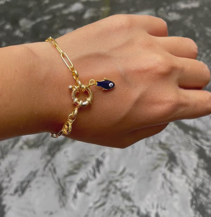 Protective evil eye charm with fire enamel in 925 silver