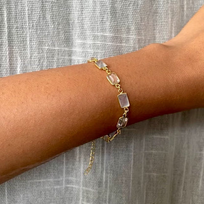 Rectangular Cut Calcegiate & Clear Quartz Bracelet – 925 Silver Gold Plated