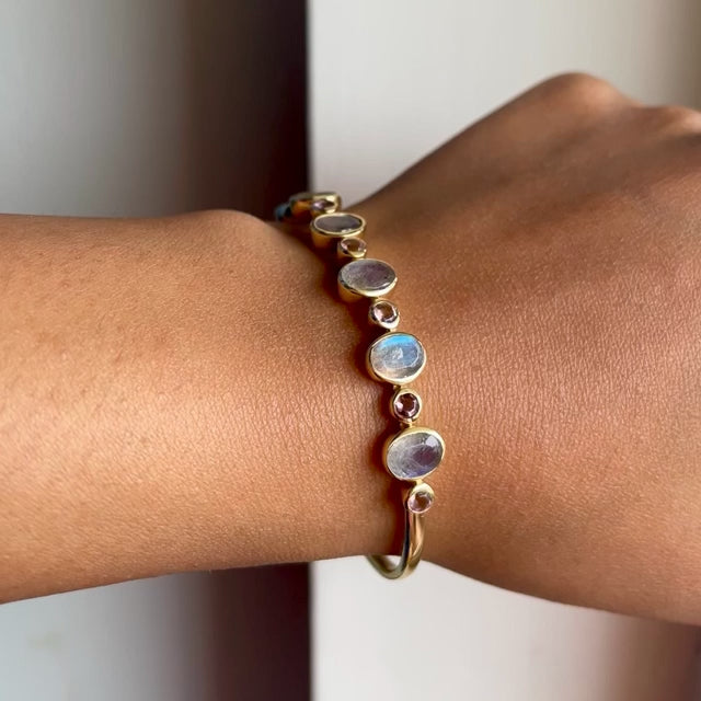 Labradorite and amethyst cuff bracelet in 925 silver, gold plated