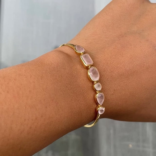 Natural rose quartz bracelet with authenticity certificate, gold plated