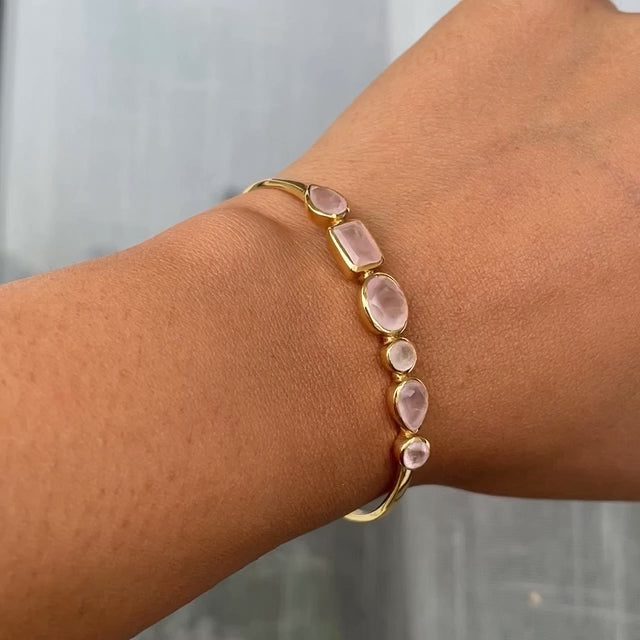 Natural rose quartz bracelet with authenticity certificate, gold plated