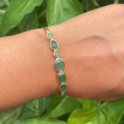 Natural green aventurine bracelet with authenticity certificate, gold plated