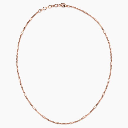 Full studio shot of the Blush Sleek Elegance Layering Necklace on a white background, showcasing the clean silhouette and structured rectangular links of the rose gold plated design.