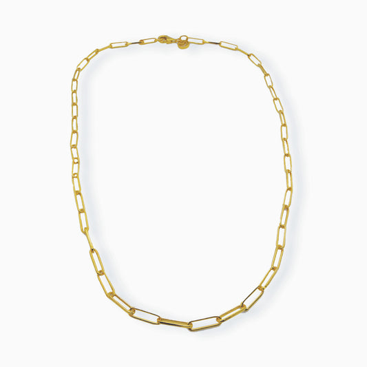 A refined and minimalist silver necklace featuring a polished circular link chain isolated on a white background.